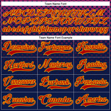 Load image into Gallery viewer, Custom Red Navy-Gold 3D Pattern Abstract Gradient Halftone Hockey Lace Neck Jersey