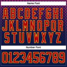 Load image into Gallery viewer, Custom Red Navy-Gold 3D Pattern Abstract Gradient Halftone Hockey Lace Neck Jersey