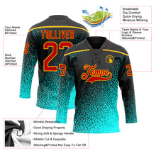 Load image into Gallery viewer, Custom Black Red Blue-Gold 3D Pattern Abstract Gradient Halftone Hockey Lace Neck Jersey
