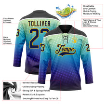 Load image into Gallery viewer, Custom Black Navy Blue Gold-White 3D Pattern Abstract Gradient Halftone Hockey Lace Neck Jersey