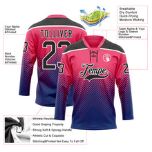 Load image into Gallery viewer, Custom Neon Pink Black Blue-White 3D Pattern Abstract Gradient Halftone Hockey Lace Neck Jersey