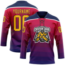 Load image into Gallery viewer, Custom Navy Gold Red Black-White 3D Pattern Abstract Gradient Halftone Hockey Lace Neck Jersey
