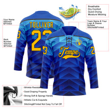 Загрузить изображение в средство просмотра галереи, Custom Blue Gold-Black 3D Pattern Abstract Gradient Halftone Hockey Lace Neck Jersey