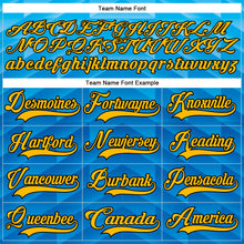 Загрузить изображение в средство просмотра галереи, Custom Blue Gold-Black 3D Pattern Abstract Gradient Halftone Hockey Lace Neck Jersey