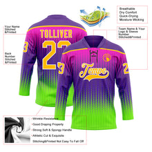 Load image into Gallery viewer, Custom Purple Gold Green-White 3D Pattern Abstract Gradient Halftone Hockey Lace Neck Jersey