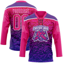 Laden Sie das Bild in den Galerie-Viewer, Custom Hot Pink Purple-White 3D Pattern Abstract Gradient Halftone Hockey Lace Neck Jersey