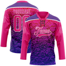 Laden Sie das Bild in den Galerie-Viewer, Custom Hot Pink Purple-White 3D Pattern Abstract Gradient Halftone Hockey Lace Neck Jersey
