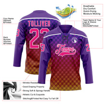 Laden Sie das Bild in den Galerie-Viewer, Custom Purple Hot Pink Old Gold-White 3D Pattern Abstract Gradient Halftone Hockey Lace Neck Jersey