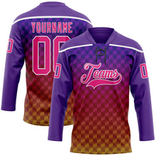 Laden Sie das Bild in den Galerie-Viewer, Custom Purple Hot Pink Old Gold-White 3D Pattern Abstract Gradient Halftone Hockey Lace Neck Jersey