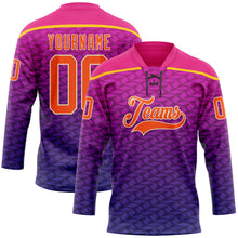 Load image into Gallery viewer, Custom Hot Pink Orange Purple Yellow-Cream 3D Pattern Abstract Gradient Halftone Hockey Lace Neck Jersey