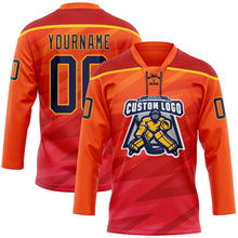 Загрузить изображение в средство просмотра галереи, Custom Orange Navy Red-Gold 3D Pattern Abstract Gradient Halftone Hockey Lace Neck Jersey