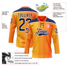 Загрузить изображение в средство просмотра галереи, Custom Orange Navy Yellow-White 3D Pattern Abstract Gradient Halftone Hockey Lace Neck Jersey