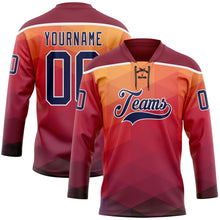 Load image into Gallery viewer, Custom Orange Navy Crimson-White 3D Pattern Abstract Gradient Halftone Hockey Lace Neck Jersey