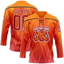 Laden Sie das Bild in den Galerie-Viewer, Custom Bay Orange Red Black-White 3D Pattern Abstract Gradient Halftone Hockey Lace Neck Jersey