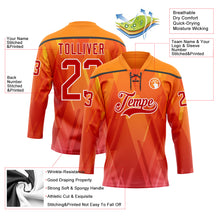 Laden Sie das Bild in den Galerie-Viewer, Custom Bay Orange Red Black-White 3D Pattern Abstract Gradient Halftone Hockey Lace Neck Jersey