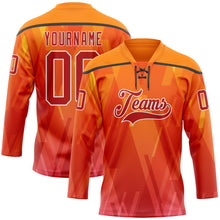 Laden Sie das Bild in den Galerie-Viewer, Custom Bay Orange Red Black-White 3D Pattern Abstract Gradient Halftone Hockey Lace Neck Jersey