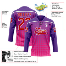 Load image into Gallery viewer, Custom Purple Red Pink-White 3D Pattern Abstract Gradient Halftone Hockey Lace Neck Jersey