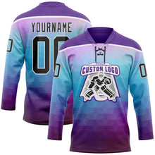Load image into Gallery viewer, Custom Purple Black Blue-White 3D Pattern Abstract Gradient Halftone Hockey Lace Neck Jersey