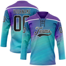 Load image into Gallery viewer, Custom Purple Black Blue-White 3D Pattern Abstract Gradient Halftone Hockey Lace Neck Jersey