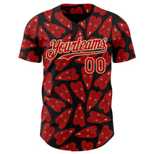 Загрузить изображение в средство просмотра галереи, Custom Black Red-Cream Valentine's Day Love Heart Authentic Baseball Jersey