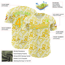 Загрузить изображение в средство просмотра галереи, Custom Cream Gold Neon Green-White Valentine's Day Love Heart Authentic Baseball Jersey