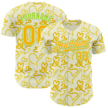 Загрузить изображение в средство просмотра галереи, Custom Cream Gold Neon Green-White Valentine's Day Love Heart Authentic Baseball Jersey