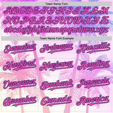 Загрузить изображение в средство просмотра галереи, Custom Pink Dark Purple-White Valentine's Day Gradient Coconut Trees Authentic Baseball Jersey