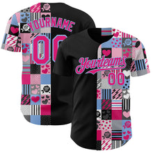 Загрузить изображение в средство просмотра галереи, Custom Black Hot Pink-Light Blue Valentine's Day Love Heart Authentic Baseball Jersey