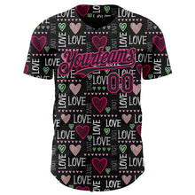 Загрузить изображение в средство просмотра галереи, Custom Black Hot Pink Valentine's Day Love Heart Authentic Baseball Jersey