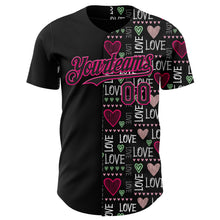 Загрузить изображение в средство просмотра галереи, Custom Black Hot Pink Valentine's Day Love Heart Authentic Baseball Jersey