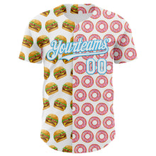 Загрузить изображение в средство просмотра галереи, Custom White Sky Blue Valentine's Day Donut Meets Hamburger Authentic Baseball Jersey