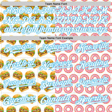 Загрузить изображение в средство просмотра галереи, Custom White Sky Blue Valentine's Day Donut Meets Hamburger Authentic Baseball Jersey