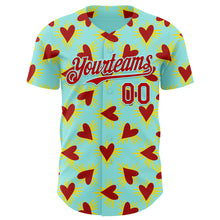 Загрузить изображение в средство просмотра галереи, Custom Ice Blue Red Valentine's Day Love Heart Authentic Baseball Jersey