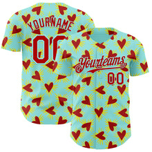 Загрузить изображение в средство просмотра галереи, Custom Ice Blue Red Valentine's Day Love Heart Authentic Baseball Jersey