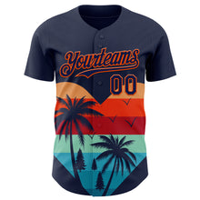 Загрузить изображение в средство просмотра галереи, Custom Navy Orange Valentine's Day Coconut Trees Authentic Baseball Jersey