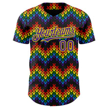 Загрузить изображение в средство просмотра галереи, Custom Black Purple-Light Yellow Valentine's Day Love Heart Pride Month Love Is Love Authentic Baseball Jersey