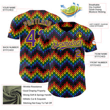 Загрузить изображение в средство просмотра галереи, Custom Black Purple-Light Yellow Valentine's Day Love Heart Pride Month Love Is Love Authentic Baseball Jersey