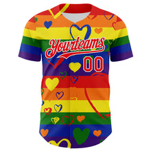 Загрузить изображение в средство просмотра галереи, Custom Rainbow Fire Red-White Valentine's Day Love Heart Pride Month Love Is Love Authentic Baseball Jersey