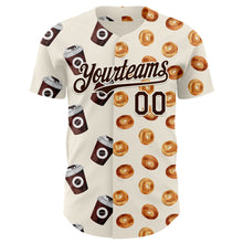 Загрузить изображение в средство просмотра галереи, Custom Cream Brown Valentine's Day Bagel Meets Coffee Authentic Baseball Jersey