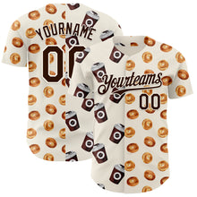 Загрузить изображение в средство просмотра галереи, Custom Cream Brown Valentine's Day Bagel Meets Coffee Authentic Baseball Jersey