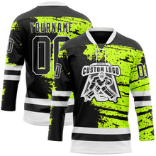 Laden Sie das Bild in den Galerie-Viewer, Custom Black Green-White 3D Pattern Abstract Splatter Paint Hockey Lace Neck Jersey