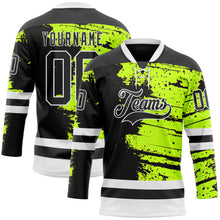 Load image into Gallery viewer, Custom Black Green-White 3D Pattern Abstract Splatter Paint Hockey Lace Neck Jersey