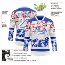Load image into Gallery viewer, Custom White Thunder Blue-Red 3D Pattern Abstract Splatter Paint Hockey Lace Neck Jersey