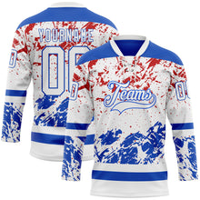 Load image into Gallery viewer, Custom White Thunder Blue-Red 3D Pattern Abstract Splatter Paint Hockey Lace Neck Jersey