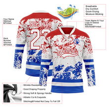 Load image into Gallery viewer, Custom White Red-Thunder Blue 3D Pattern Abstract Splatter Paint Hockey Lace Neck Jersey