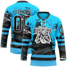 Загрузить изображение в средство просмотра галереи, Custom Blue Black-White 3D Pattern Abstract Splatter Paint Grunge Hockey Lace Neck Jersey