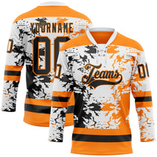 Load image into Gallery viewer, Custom Bay Orange Black-White 3D Pattern Abstract Splatter Paint Hockey Lace Neck Jersey