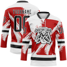 Charger l'image dans la galerie, Custom White Black-Red 3D Pattern Abstract Splatter Paint Hockey Lace Neck Jersey