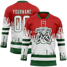 Load image into Gallery viewer, Custom Red White-Green 3D Pattern Abstract Splatter Paint Mexico Christmas Hockey Lace Neck Jersey
