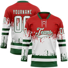 Load image into Gallery viewer, Custom Red White-Green 3D Pattern Abstract Splatter Paint Mexico Christmas Hockey Lace Neck Jersey
